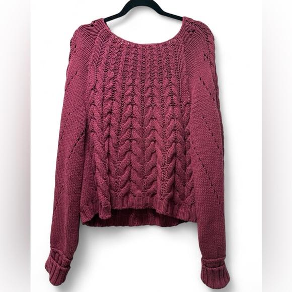 FREE PEOPLE Sandre Pullover Cableknit Sweater Mulberry | Women's Large - Picture 4 of 6